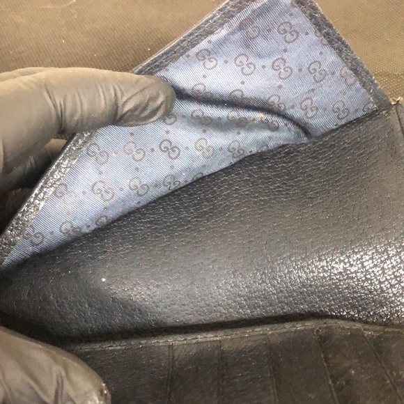 M GUCCI GG Web Navy Blue Grey Coated Canvas Leather Long Bifold Wallet Vintage - Picture 6 of 15